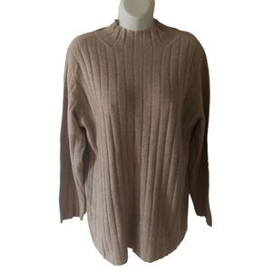 Garnet Hill 100% 2 Ply Cashmere Ribbed Mock Neck Sweater M 3/4 Sleeve Old Money